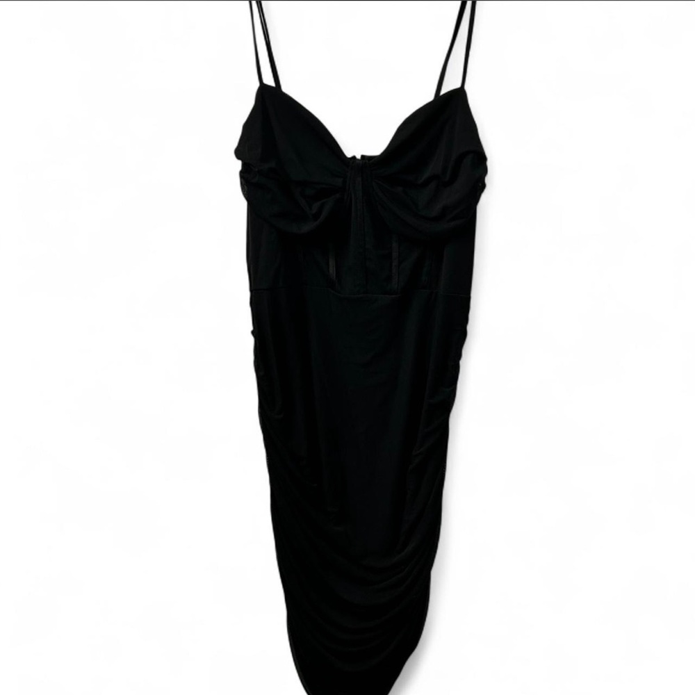 SHEIN BAE Black Spaghetti-Strap Bodycon Ruched Midi Dress